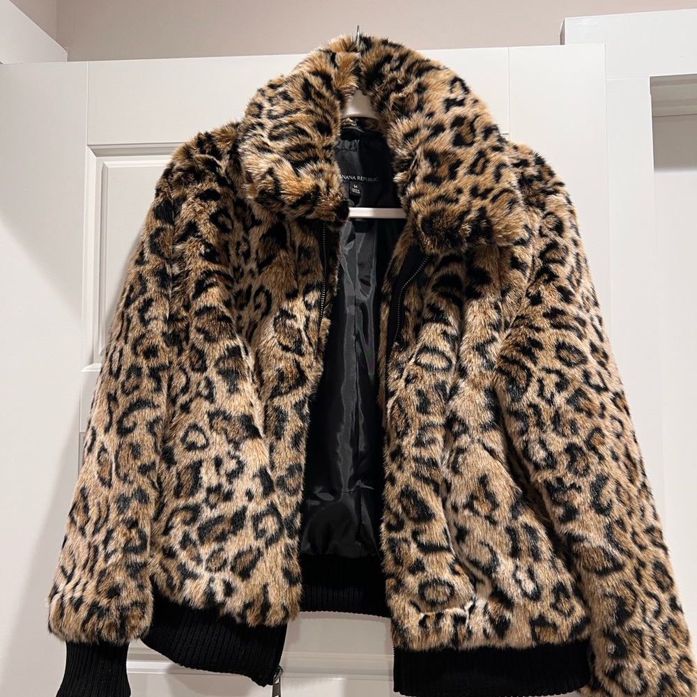 Banana Republic Leopard Print Faux Fur Jacket